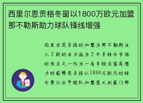 西里尔恩贡格冬窗以1800万欧元加盟那不勒斯助力球队锋线增强